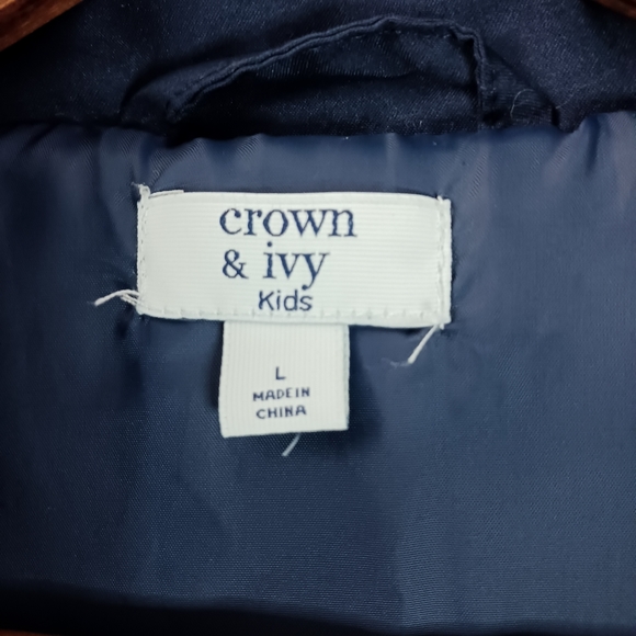 Crown & Ivy Kids Puffer Vest Size L Navy Blue Quilted Full Zip - Picture 7 of 7